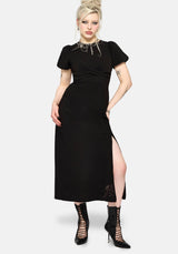 Aubrey Crow Skull Embroidered Twist Front Midi Dress