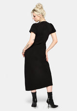 Aubrey Crow Skull Embroidered Twist Front Midi Dress