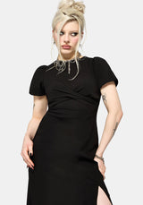 Aubrey Crow Skull Embroidered Twist Front Midi Dress