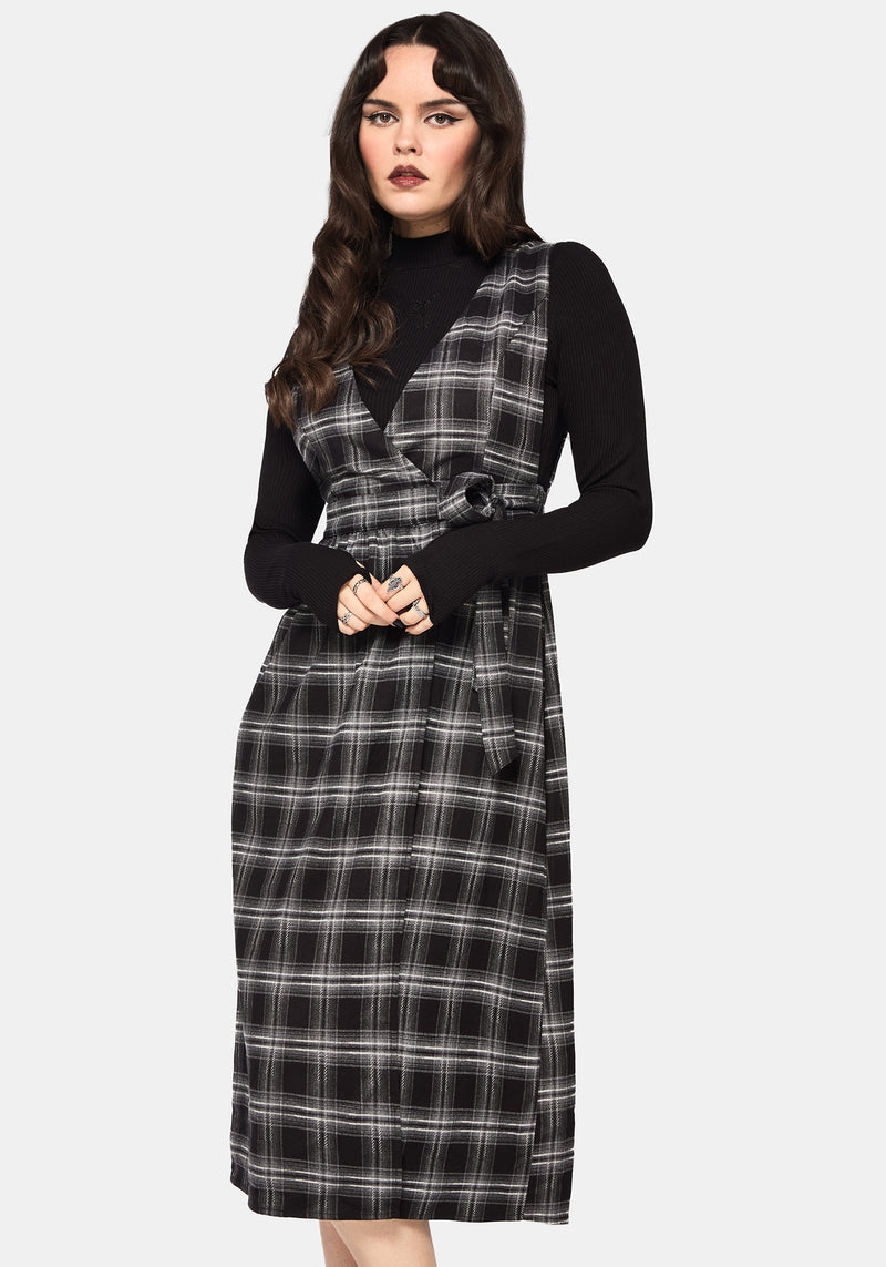 Lochan Check Wrap Pinafore Midi Dress Disturbia Lochan Check Wrap Pinafore Midi Dress Disturbia