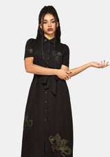 Isara Dragon Embroidered High Low Midaxi Shirt Dress