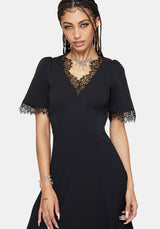 Altha Lace Back V Neck Midi Dress
