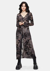 Monroe Flocked Mesh Long Sleeve Midaxi Overdress UK 10