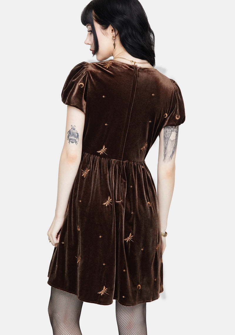 Seraphine Dragonfly Embroidered Velour Mini Dress