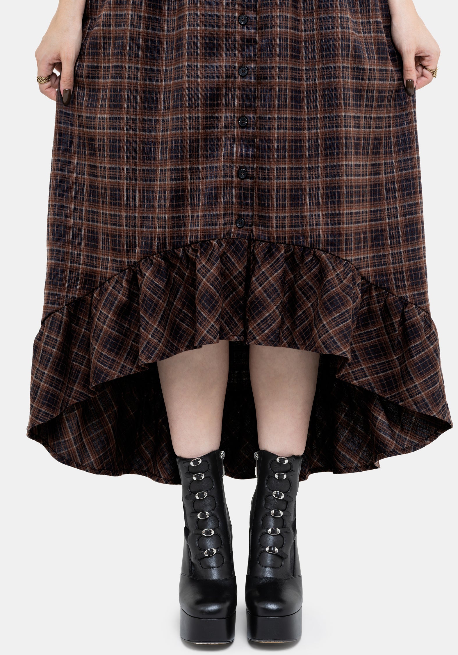 Embla Check High Low Midaxi Dress