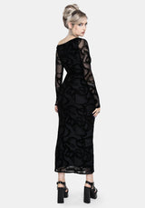 Paleo Flocked Mesh Skeletal Snake Long Sleeve Midaxi Dress