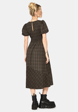 Rhiannon Check Shirred Bodice Midi Dress UK 10