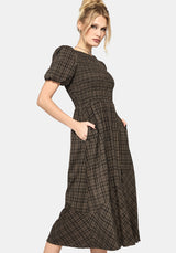 Rhiannon Check Shirred Bodice Midi Dress UK 10