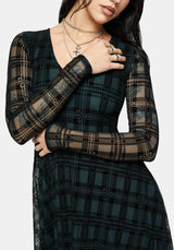 Vesica Flocked Witches Knot Hanky Hem Midi Dress