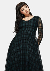 Vesica Flocked Witches Knot Hanky Hem Midi Dress