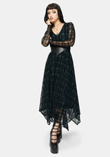 Vesica Flocked Witches Knot Hanky Hem Midi Dress