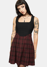 Bonnie Mixed Corset Check Pleated Mini Dress
