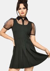 Kera Green Pinstripe Pleated Mini Dress