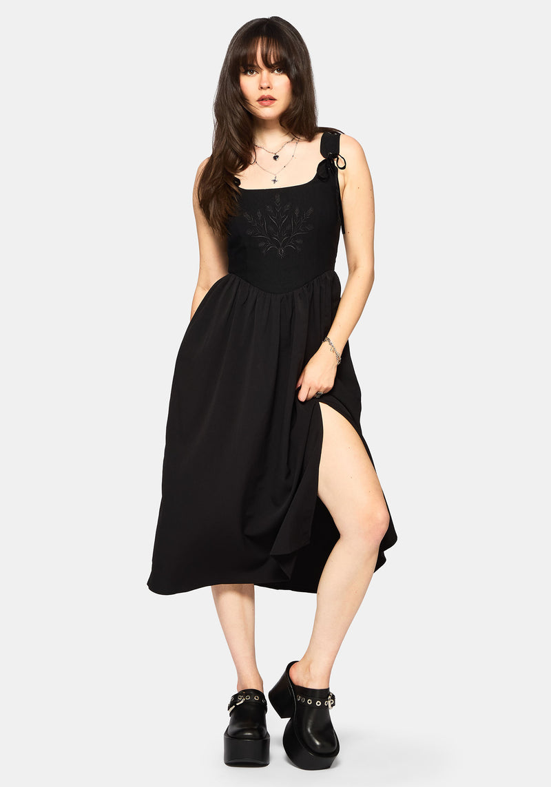 Cybele Embroidered Front Corset Bodice Midi Dress