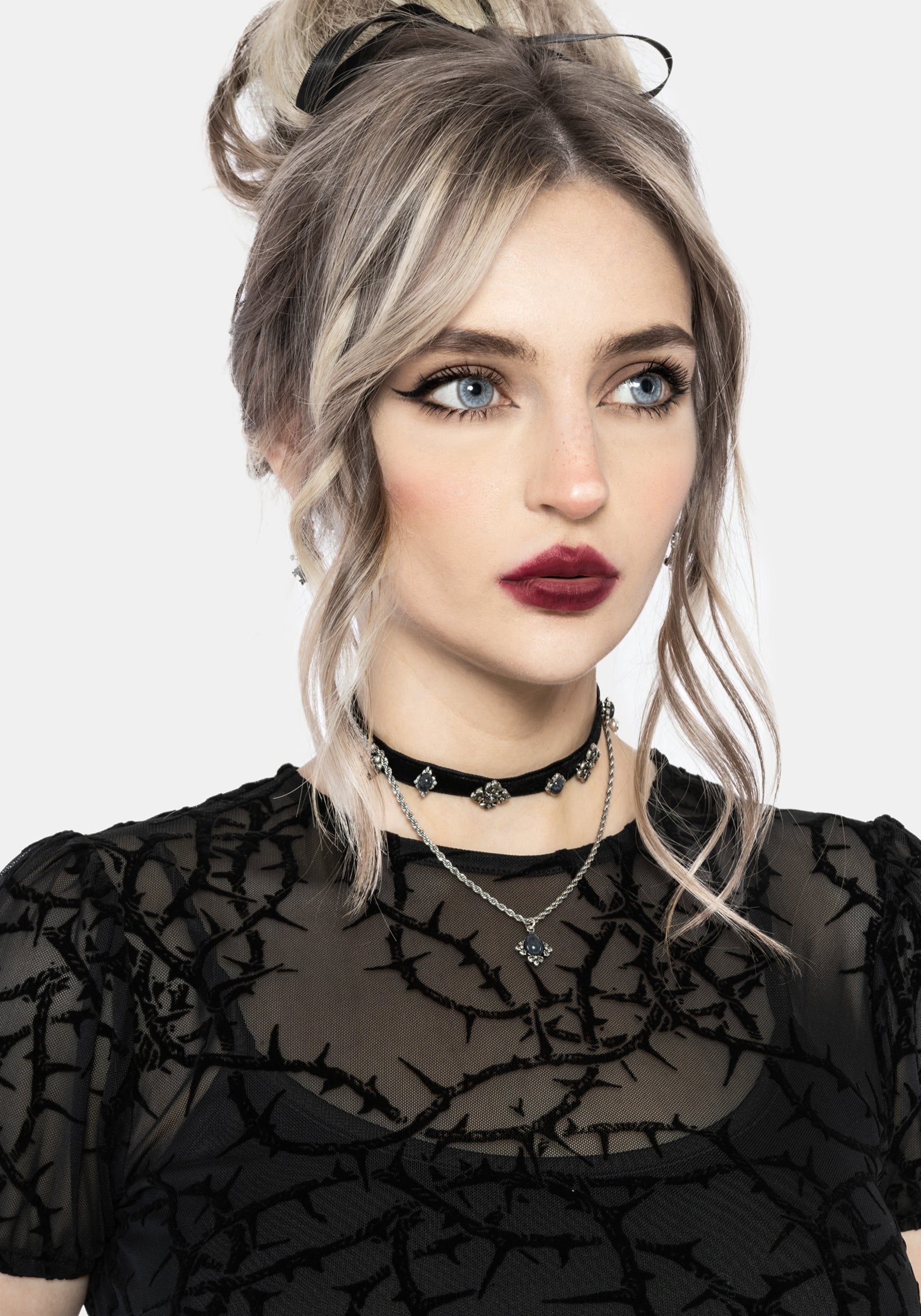 Prickle Thorn Print Mesh Puff Sleeve Mini Dress - Black – Disturbia