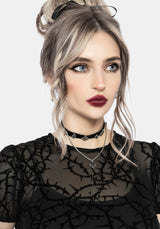 Prickle Thorn Print Mesh Puff Sleeve Mini Dress - Black