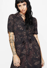 Ashmire Woodland Moth Print Midi Belted Shirt Dress