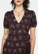 Scorn Bug Printed Wrap Midi Dress