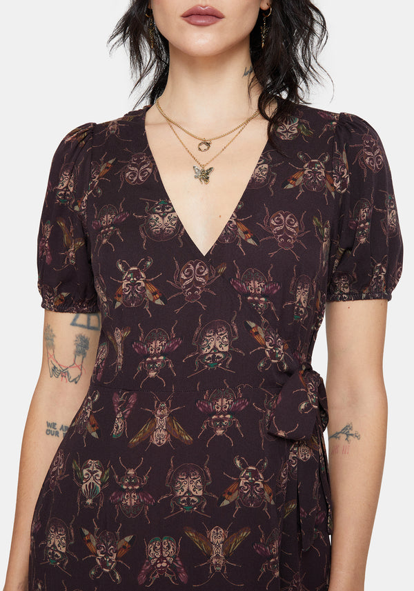 Scorn Bug Printed Wrap Midi Dress
