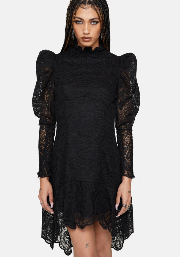 Victoriana High Neck Lace Mini Dress