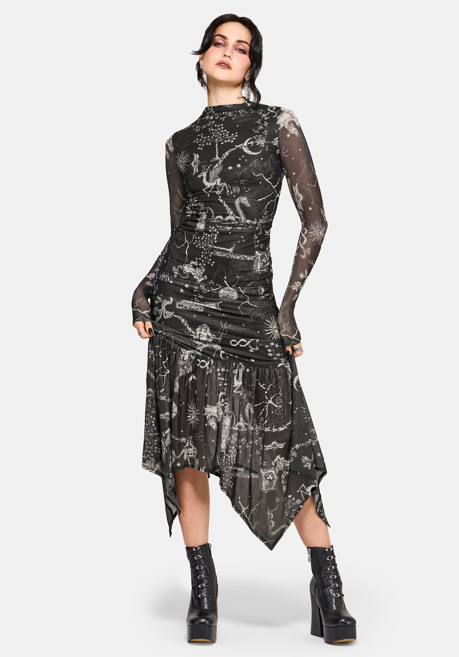 Isolde Medieval Map Mesh Midaxi Dress