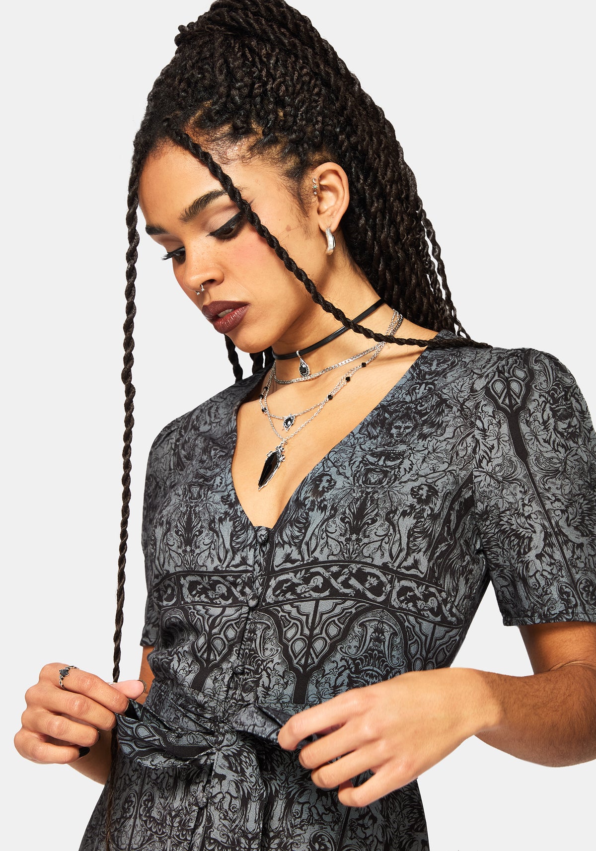Fracture Cathedral Print Button Down Midi Dress