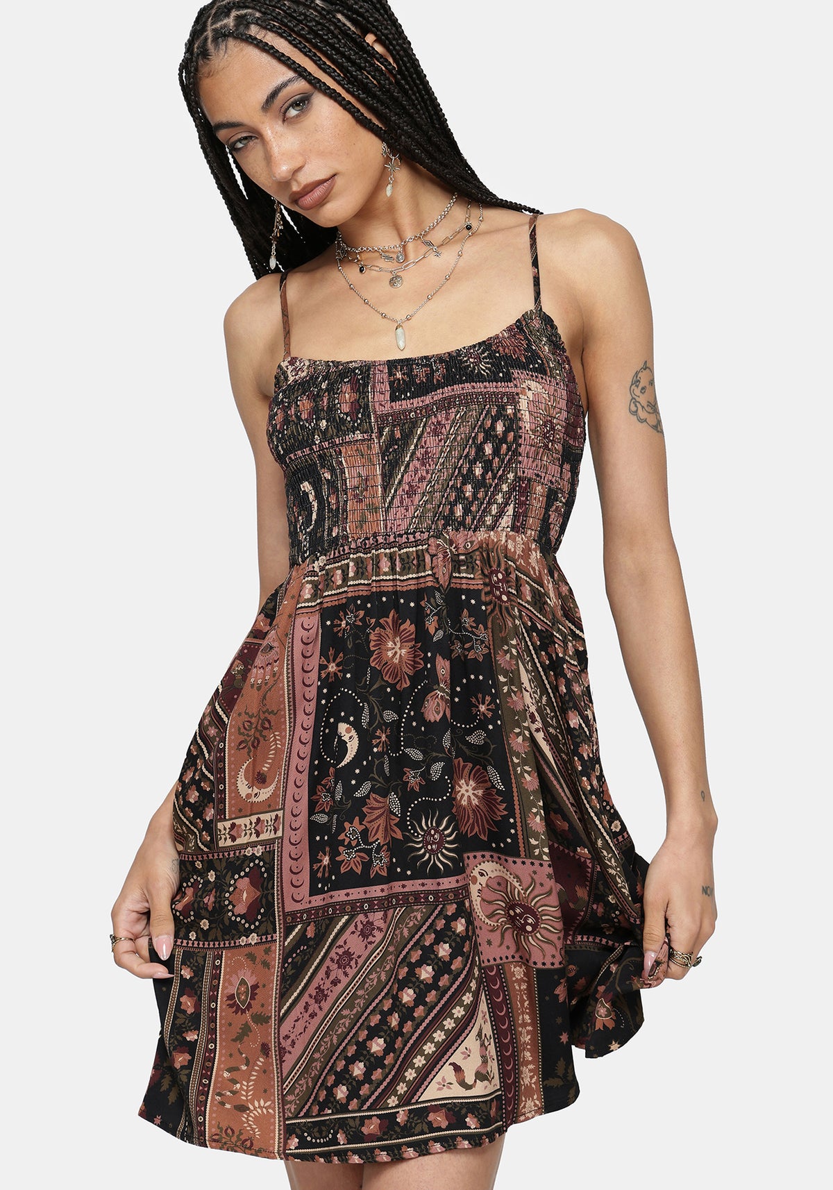 Nola Folk Patchwork Print Mini Dress