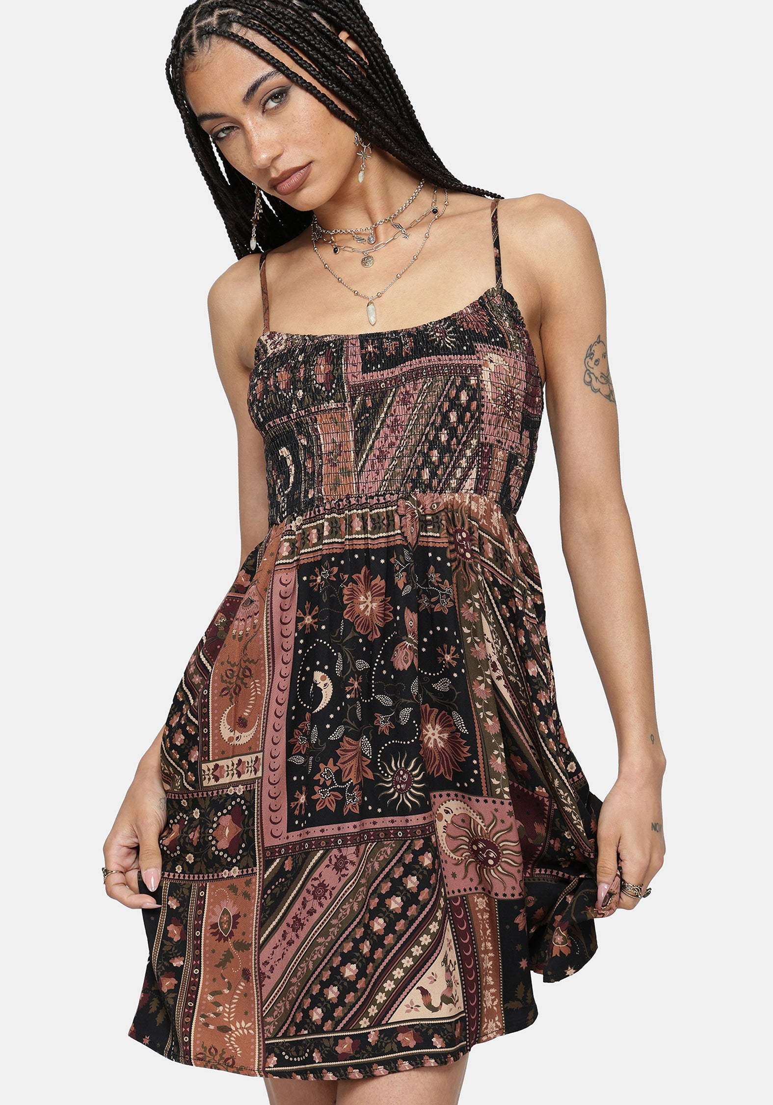 Nola Folk Patchwork Print Mini Dress