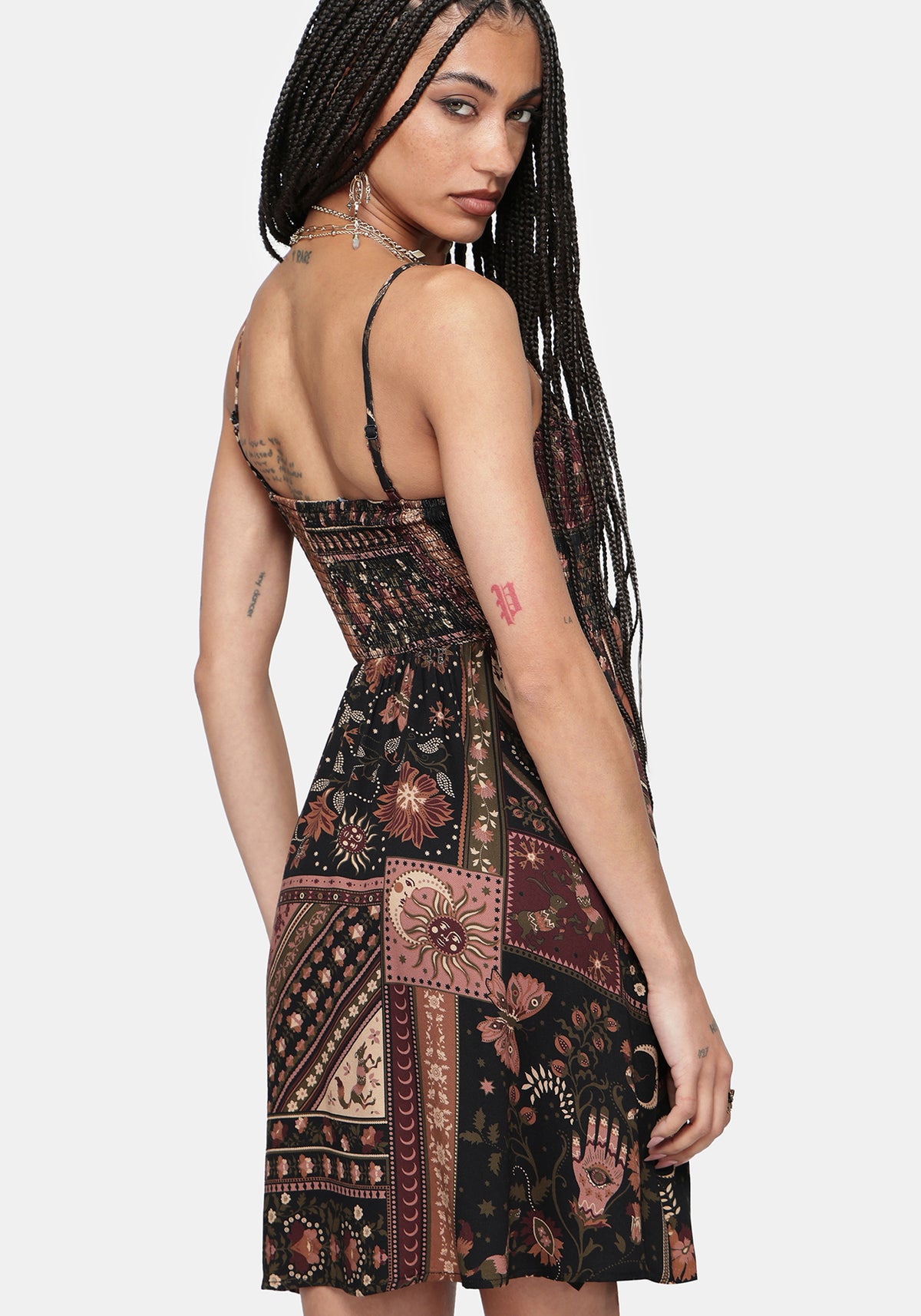 Nola Folk Patchwork Print Mini Dress