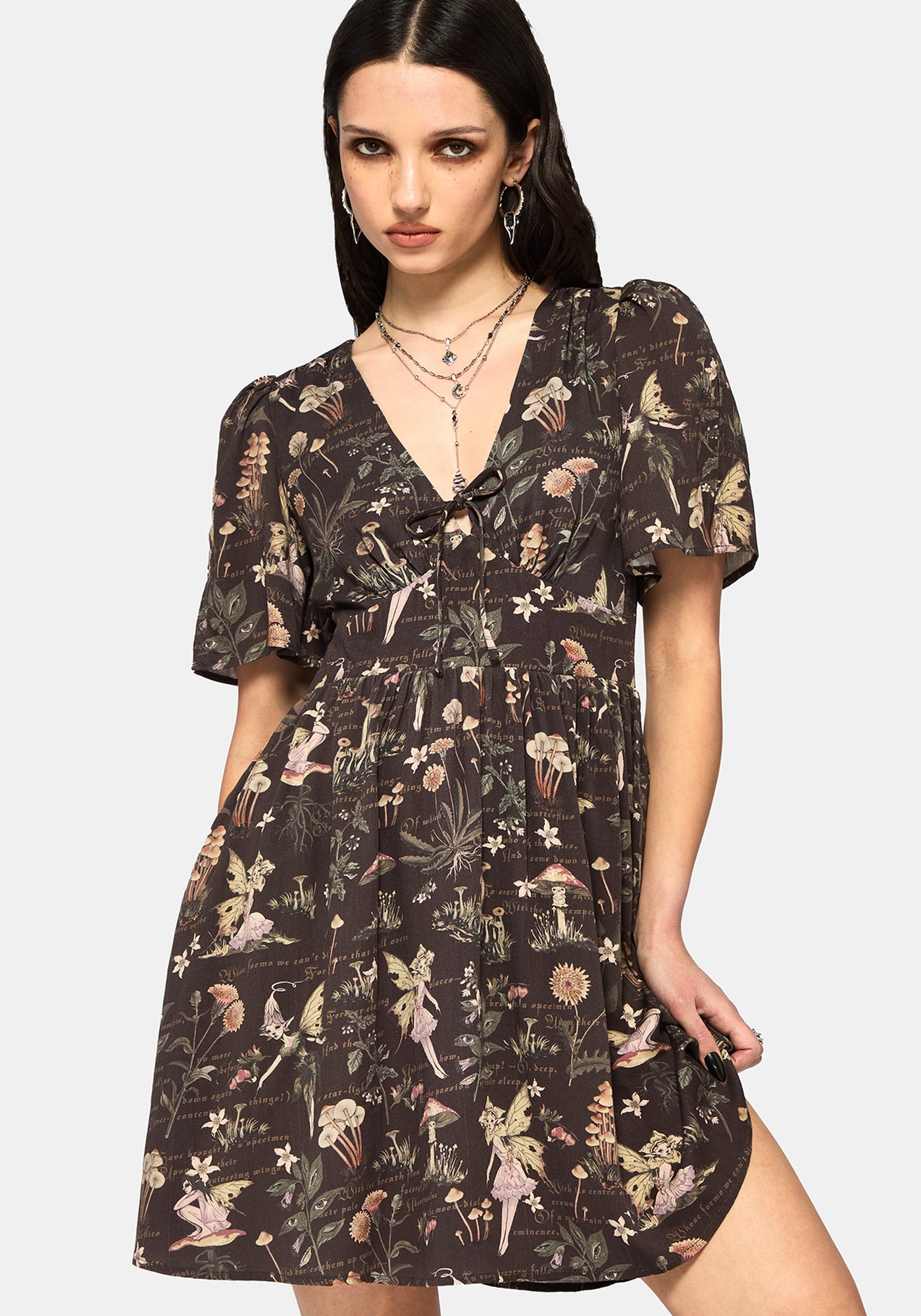 Faela Fairy V-Neck Tie Mini Dress – Disturbia