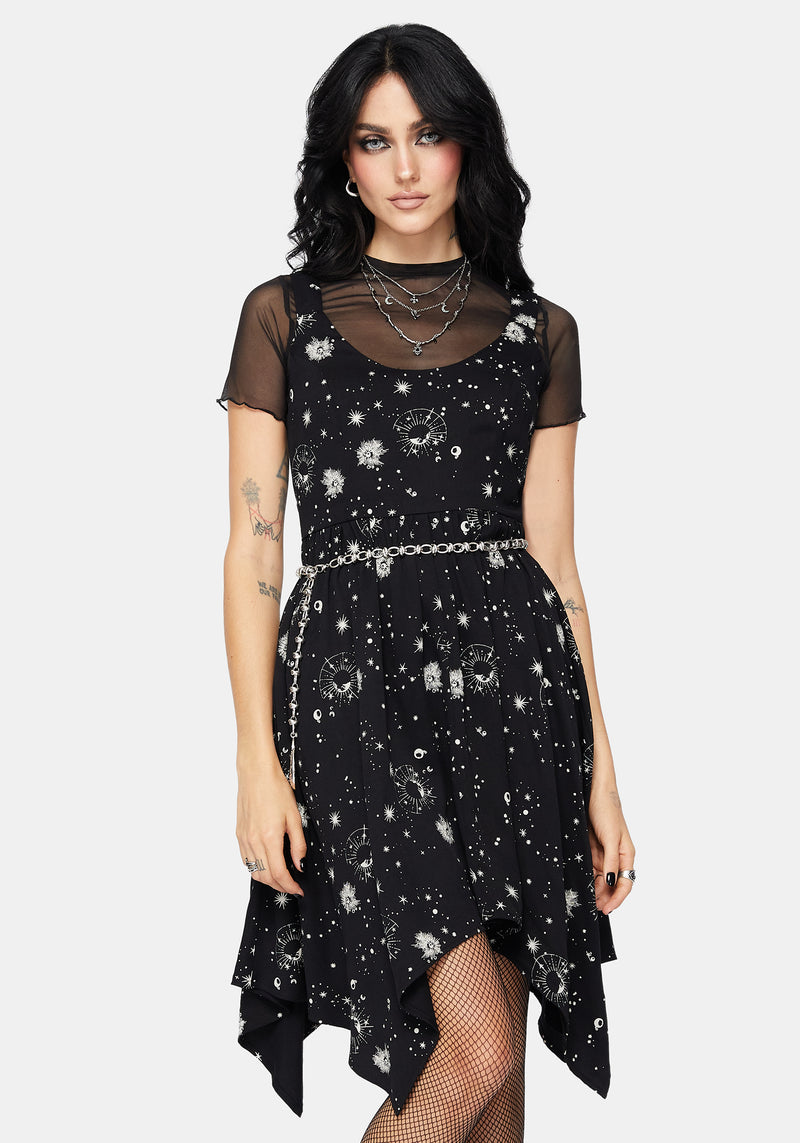 Comet Celestial Printed Handkerchief Hem Mini Dress