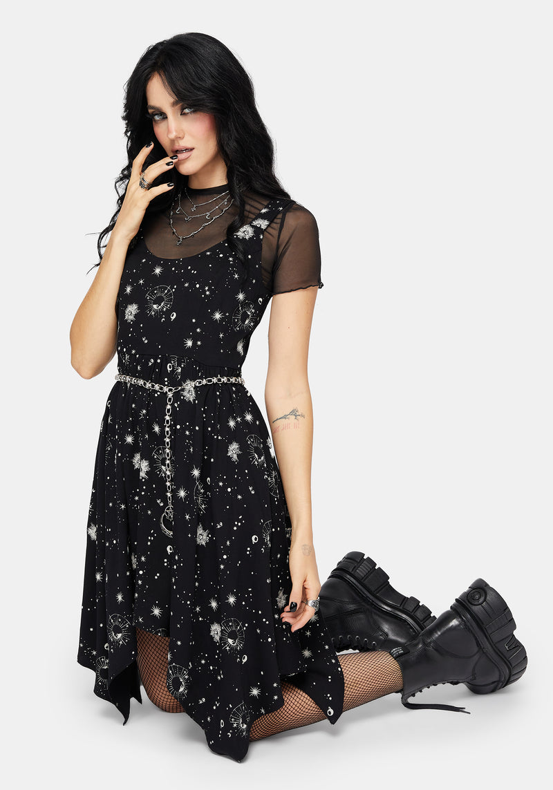 Comet Celestial Printed Handkerchief Hem Mini Dress