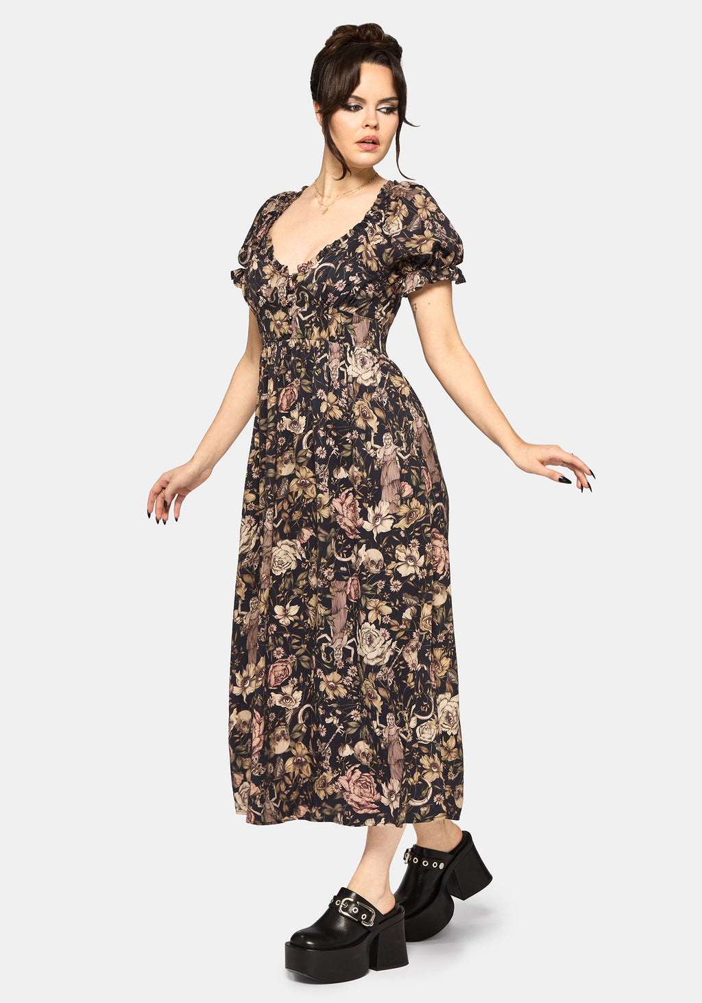 Triple Goddess Print Milkmaid Midi Dress – Disturbia