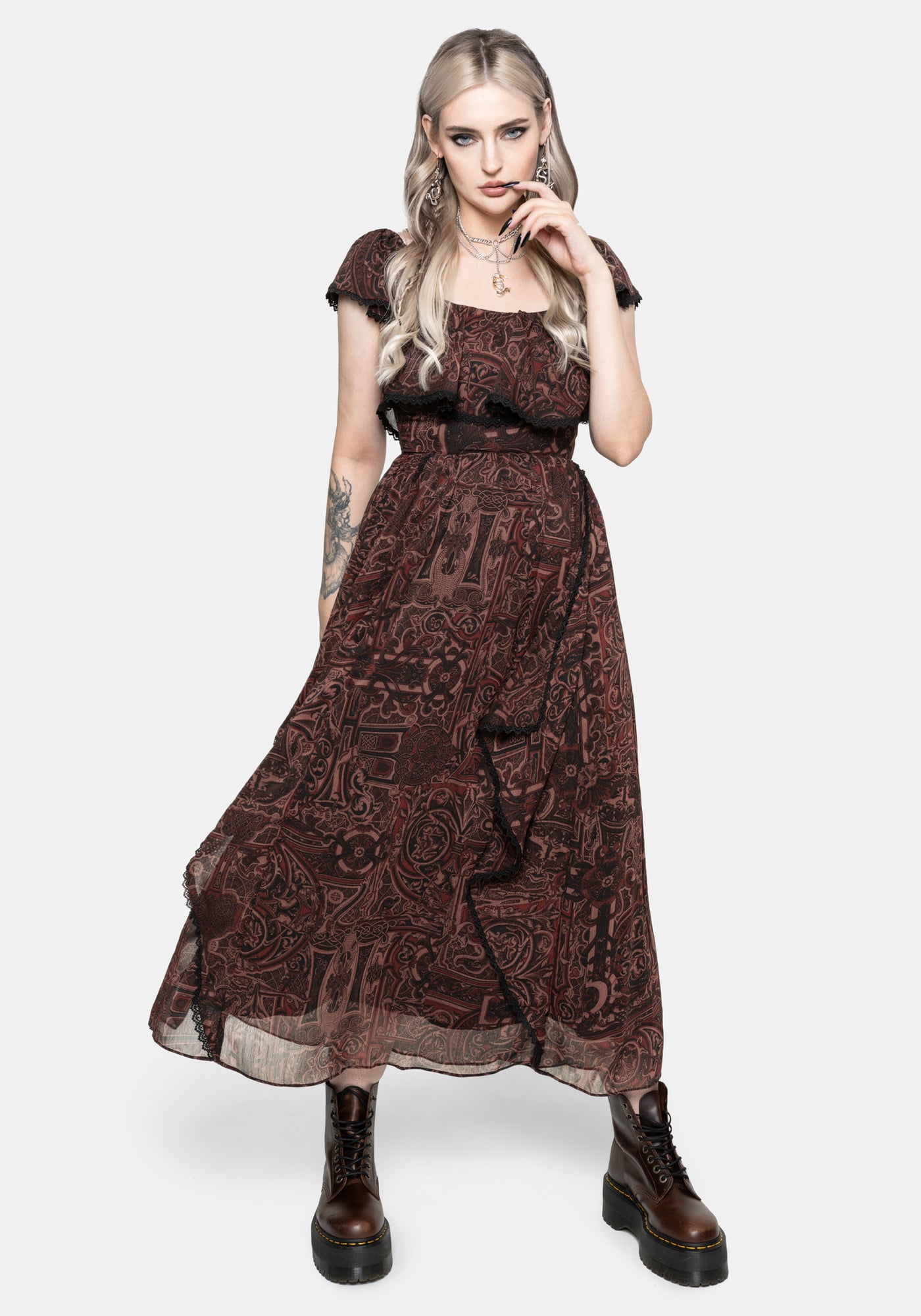 Kells Frilly Sleeve Lace Trim Midaxi Dress – Disturbia
