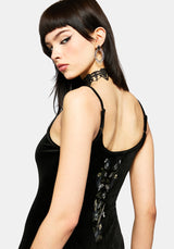 Bluesow Feather & Thistles Embroidered Velour Slip Maxi Dress