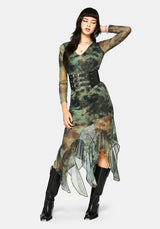 Nova Mesh Long Sleeve Tie Dye Maxi Dress