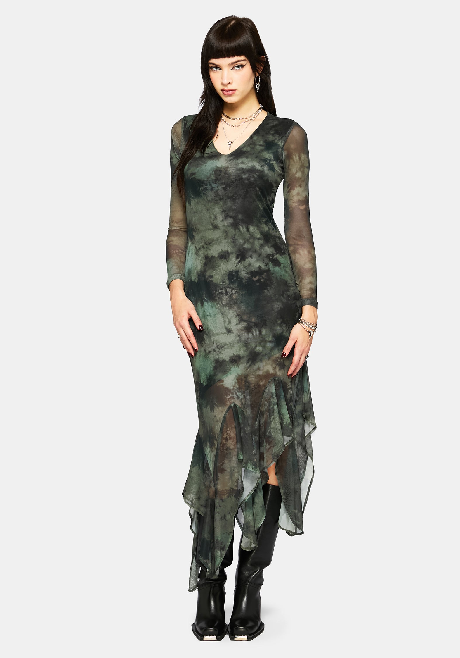 Nova Mesh Long Sleeve Tie Dye Maxi Dress