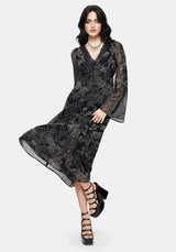 Surge Celtic Print Ruffle Neck Midi Dress