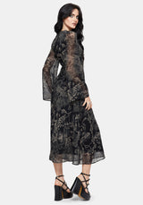 Surge Celtic Print Ruffle Neck Midi Dress