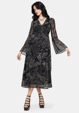 Surge Celtic Print Ruffle Neck Midi Dress