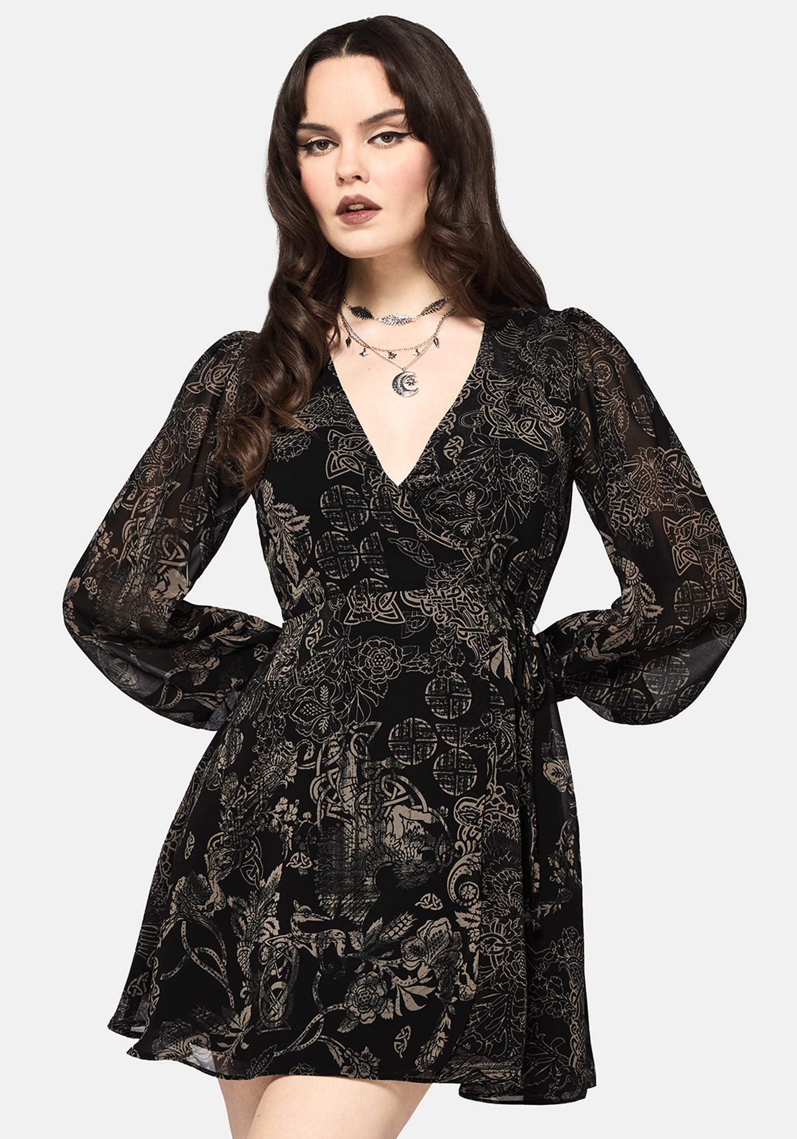 Surge Celtic Print Wrap Mini Dress