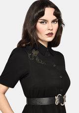 Isara Dragon Embroidered Mini Shirt Dress