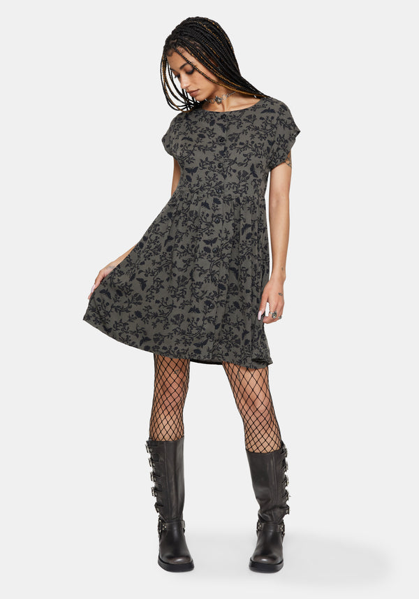 Morgana Printed Woodland Shadows Mini Dress - Green