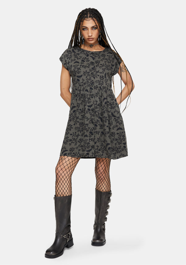 Morgana Printed Woodland Shadows Mini Dress - Green