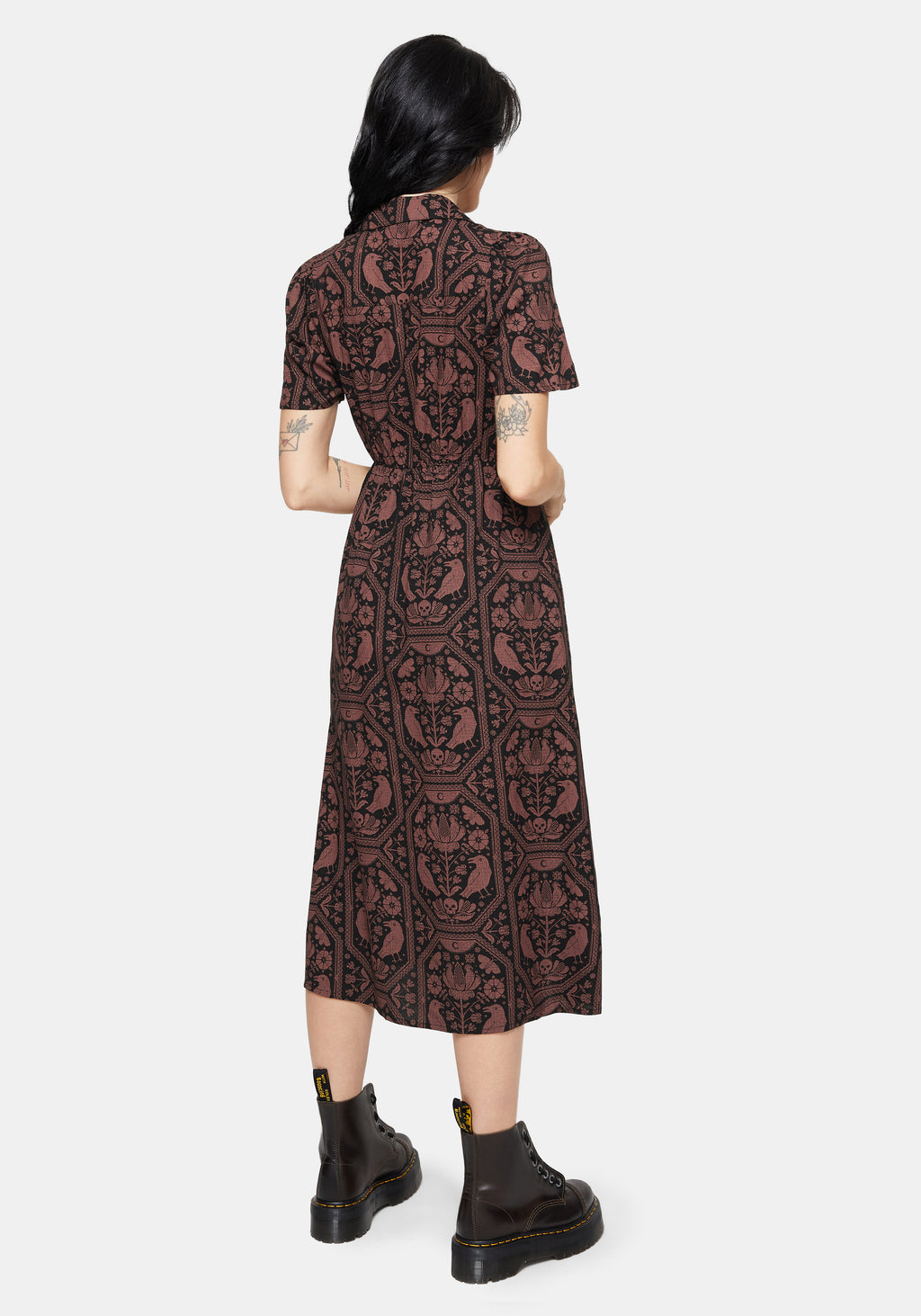 Raven Ress Annabel Inverted Raven Print Midi Shirt Dress – Disturbia