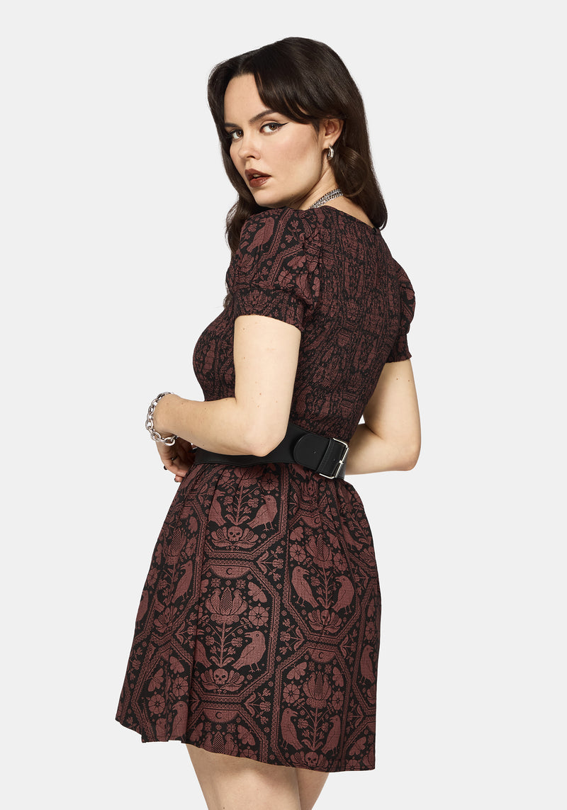 Annabel Inverted Raven Print Shirred Mini Dress