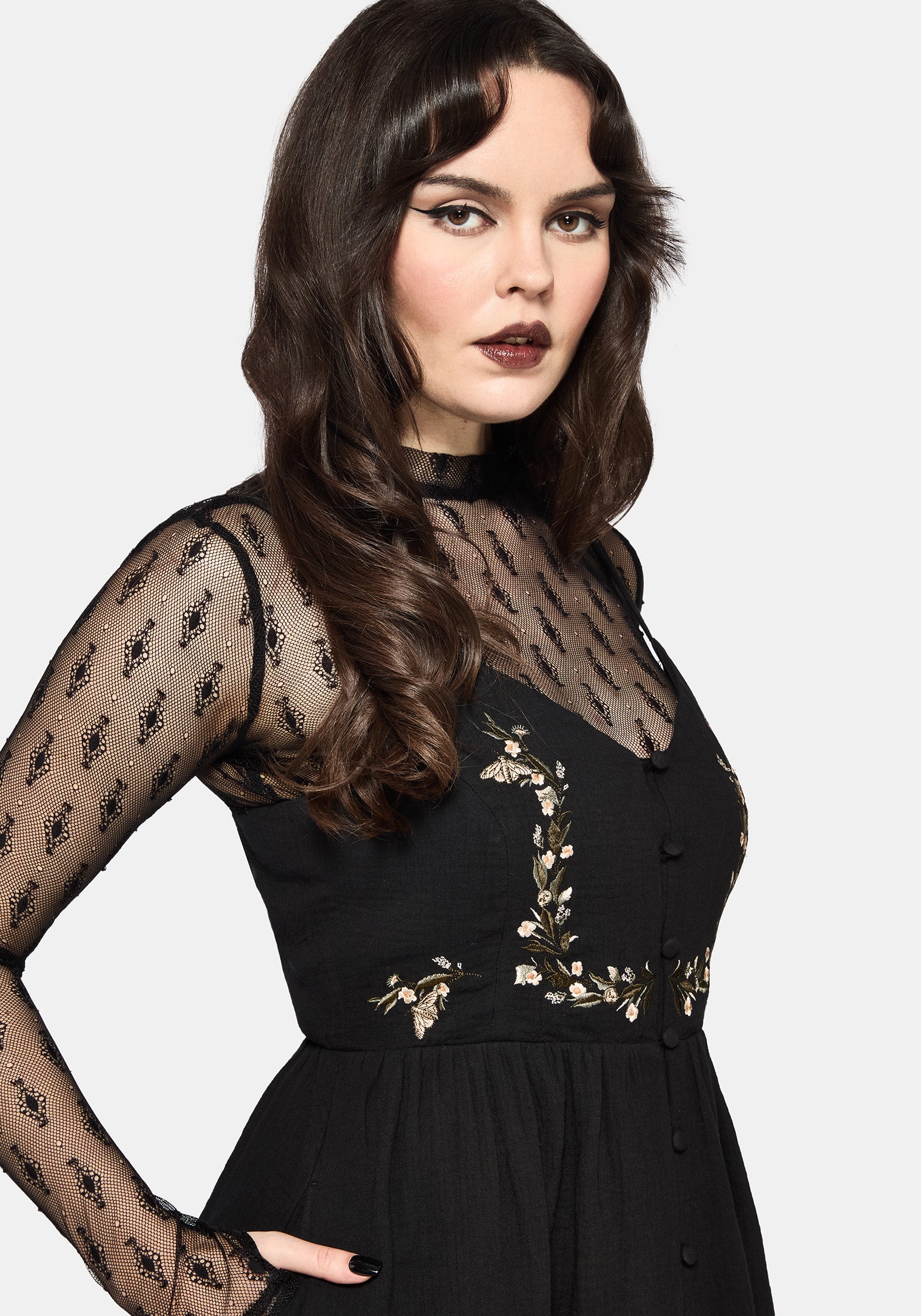 Abundance Cotton Floral Embroidered Bodice Cami Midaxi Dress - Black