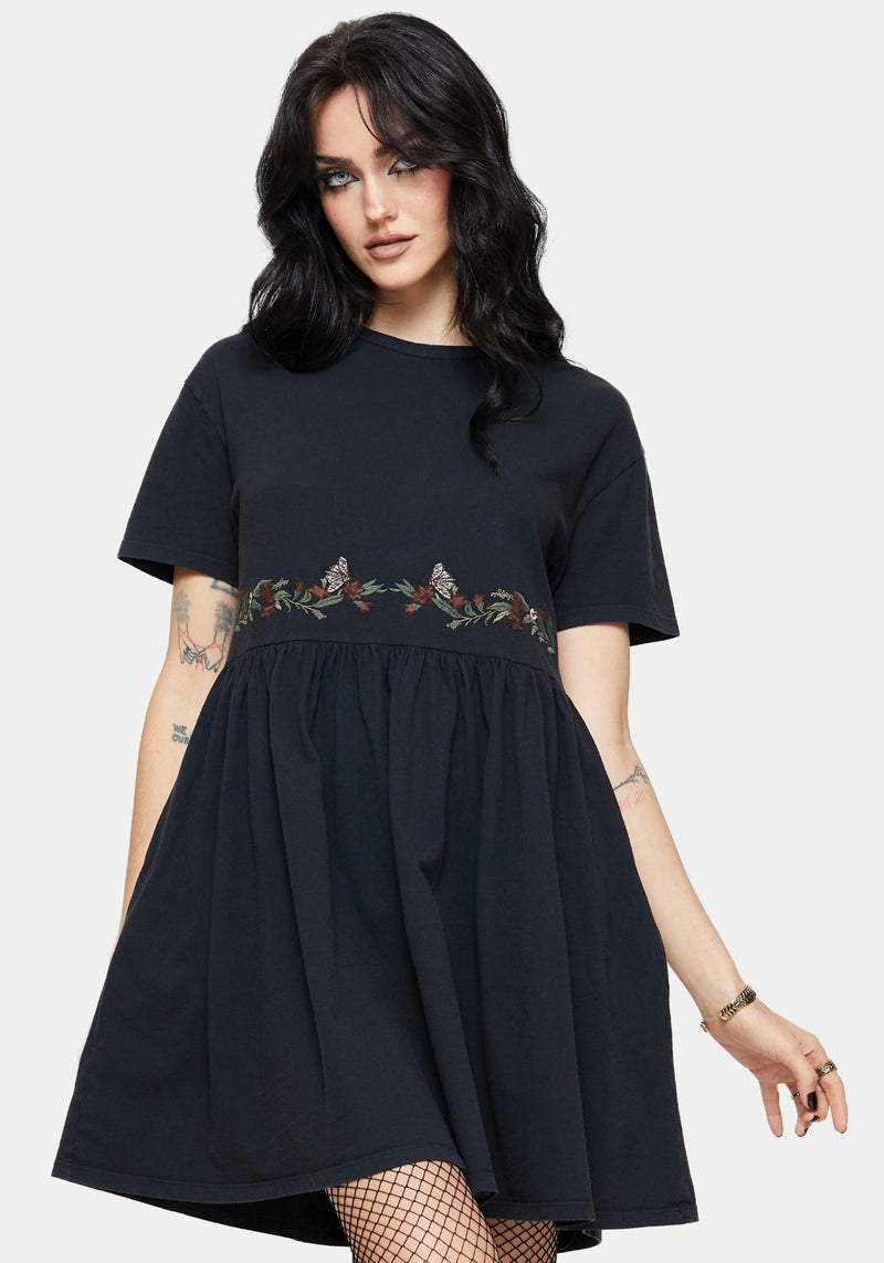 Winter Abundance Embroidered Cotton Mini Skater Dress Disturbia Winter Abundance Embroidered Cotton Mini Skater Dress Disturbia