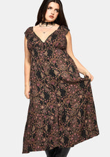 Mythos Print Milkmaid Smock Midaxi Dress