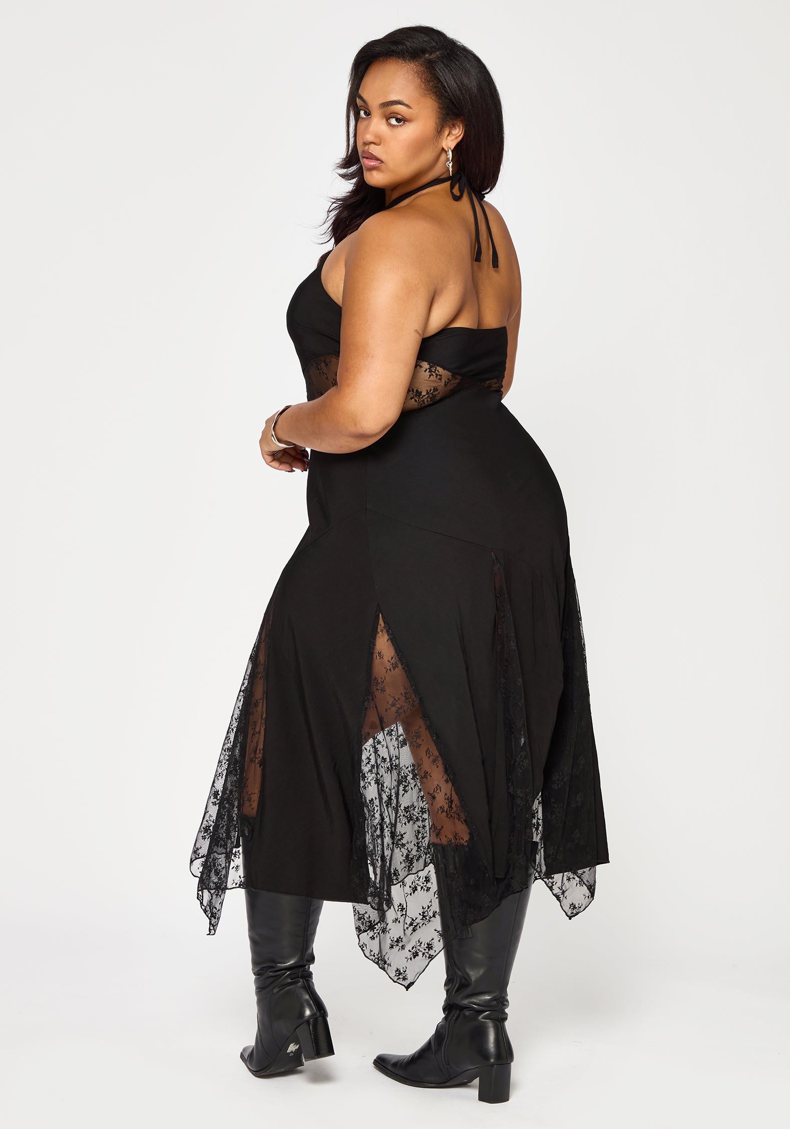Endora Lace Side Panel Halterneck Maxi Dress
